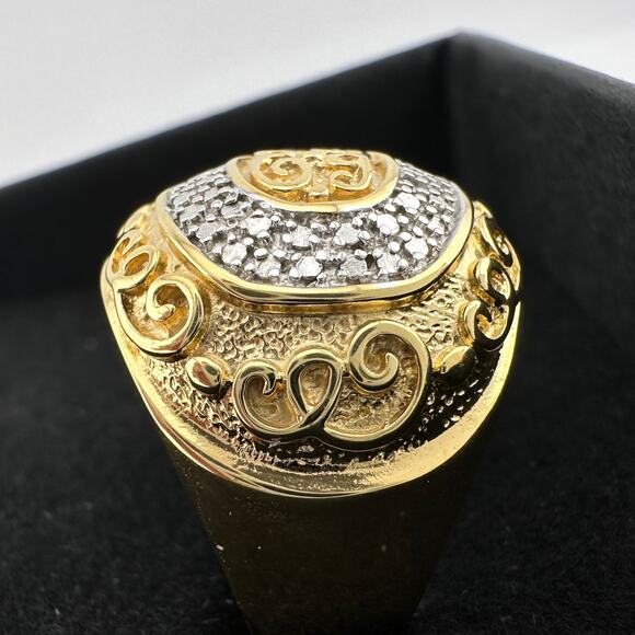 Gold and Silver Statement Ring with Ancient Motif - Size 7.5 - Picture 8 of 12